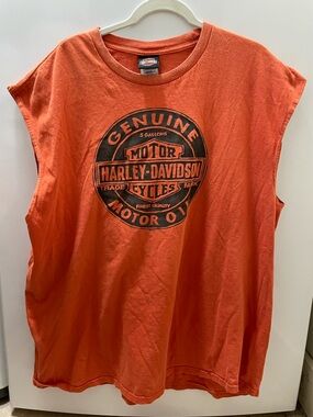 Harley Davidson Motorcycle Shirt Mens 3XL Orange Sleeveless Billerica MA Mass
